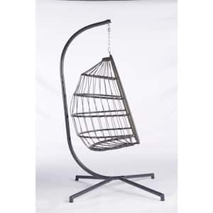 Khaki Patio Rattan Swing Hammock Egg Chair, Outdoor Wicker Hanging Chair with Cushion And Pillow