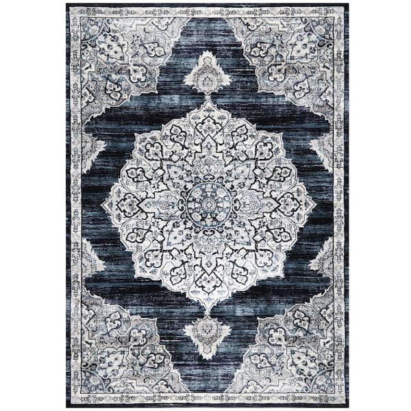 Home Dynamix Bazaar Royal Navy Blue 9 ft. x 12 ft. Medallion Area Rug