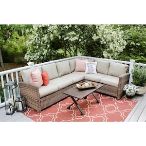 Dalton 5-Piece Wicker Sectional Seating Set with Tan Polyester Cushions