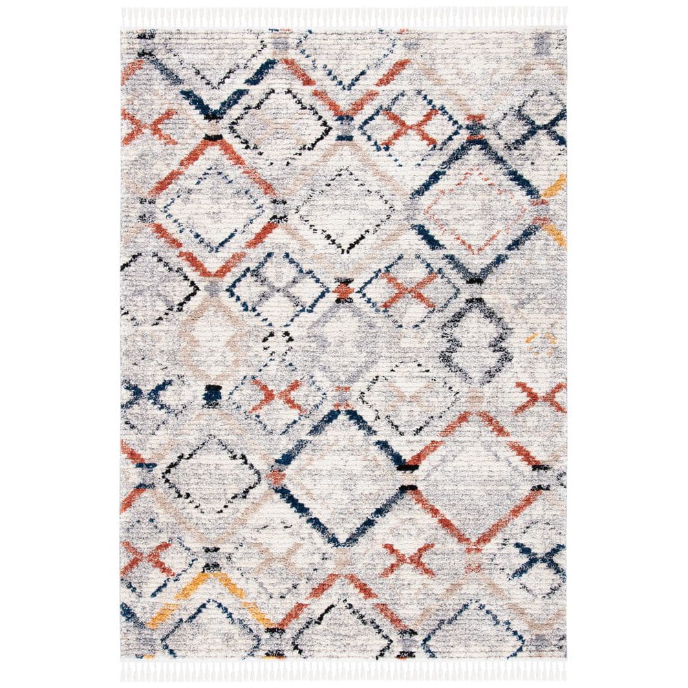 SAFAVIEH Morocco 5 ft. x 8 ft. Gray/Navy Distressed Geometric Area Rug ...
