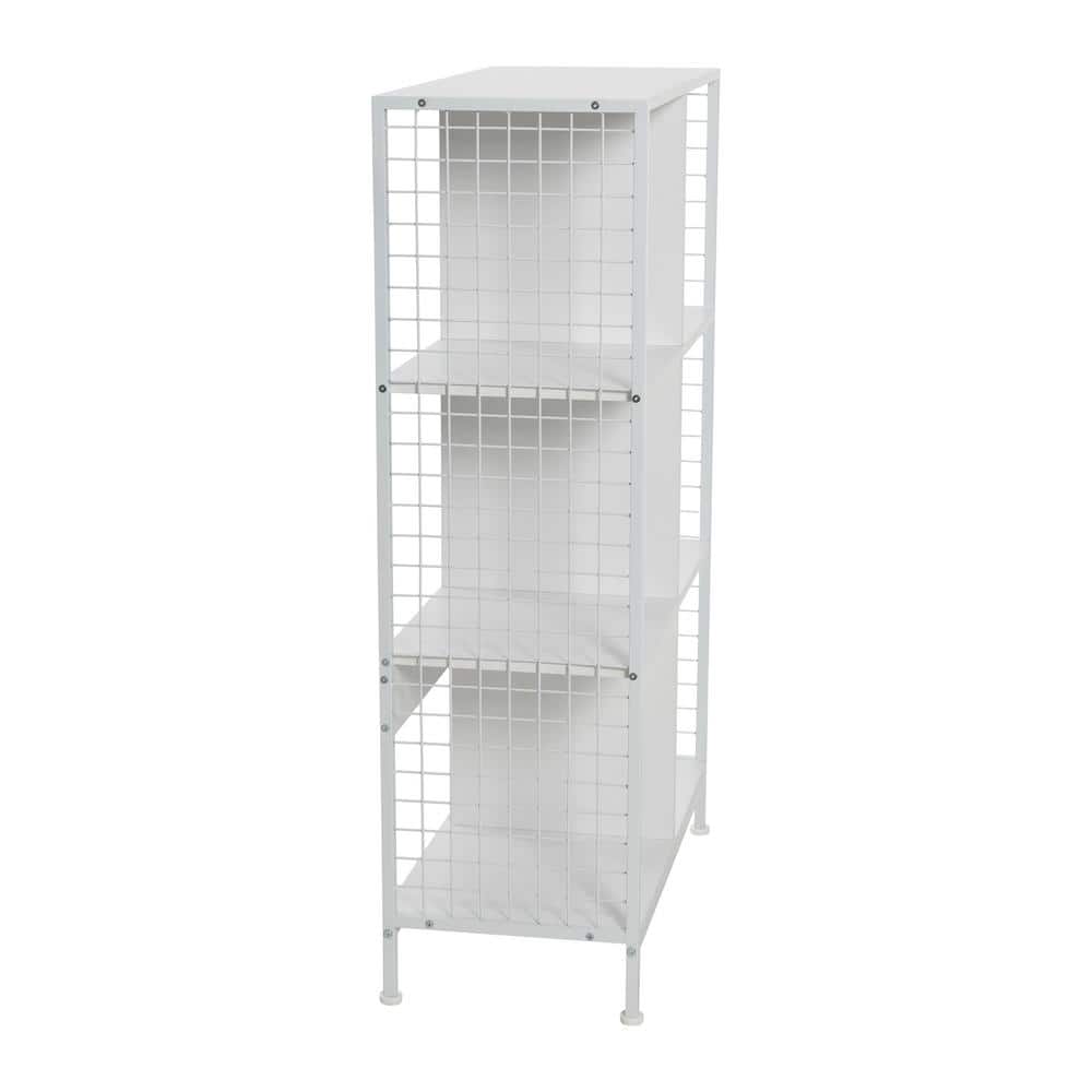Scandinavian White 6-Cube Storage Shelf with Metal Mesh Sides