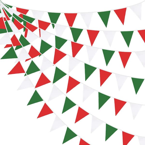 32 ft. Red Green White Banner Party Decorations Triangle Flag Fabric Pennant Bunting Garland Streamers for Festivals