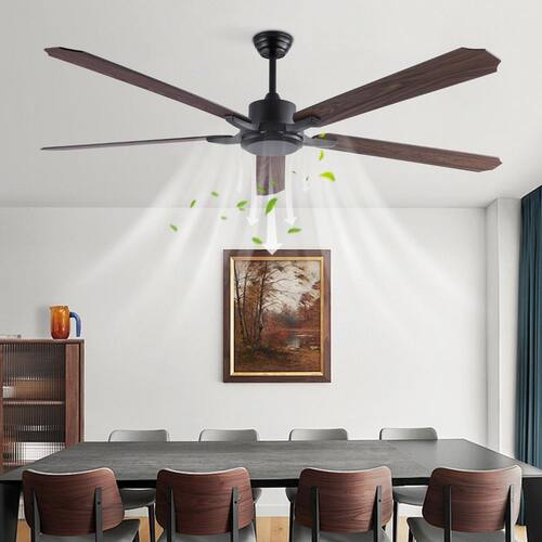 72 in. Indoor Black and Brown Modern 6-Speed Reversible Ceiling Fan with Remote Control for Bedroom Living Room Kitchen Lighting