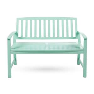 Acacia Wood Outdoor Patio Bench With Armrests Suitable For Balcony Backyard Garden Lawn Green