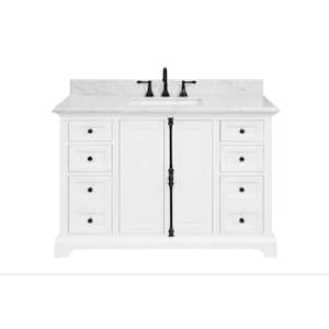 Loda 49 in. W x 22 in. D x 35 in. H Single Sink Freestanding Bath Vanity in White with White Marble Top