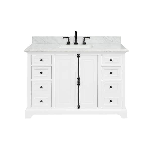 Loda 49 in. Single Sink Freestanding White Bath Vanity with White Marble Top (Assembled)
