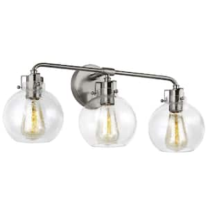 Clara 24 in. 3-Light Satin Nickel Vanity Light Clear Seeded Glass Shades