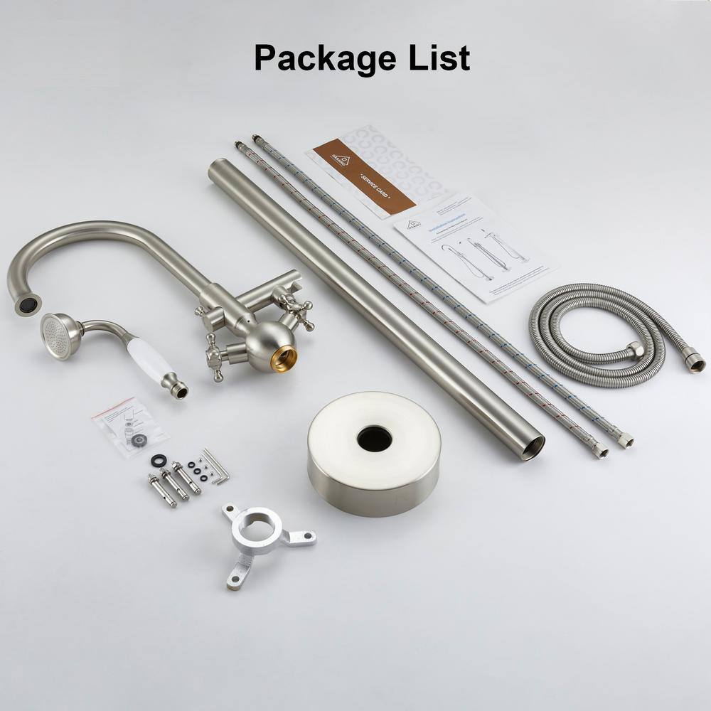 Brushed Nickel Freestanding Tub Filler with Handheld Shower