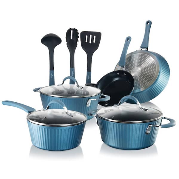 NutriChef Kitchenware 11- Piece Aluminum Cookware Set in Blue NCCW11BL ...