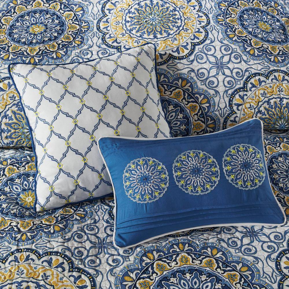 Blue and Yellow Bohemian Reversible Queen Quilt Set