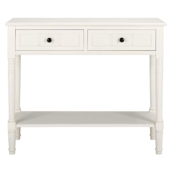 Samantha 35.8 in. White/Cream Rectangle Wood Console Table with 2-Drawers