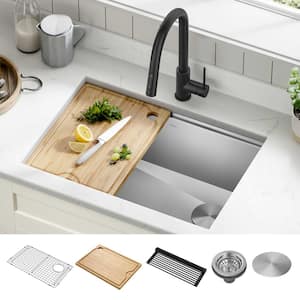 Kore 27 in. Undermount Single Bowl 16 Gauge Stainless Steel Kitchen Workstation Sink with Accessories