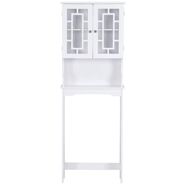 WELLFOR 67 in. H x 23.5 in. W x 9 in. D White Over-the-Toilet Storage with Adjustable Shelf