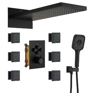 4-Spray Patterns 22 in. Rectangular Wall Mounted Dual Shower Head and Handheld Shower Head 2.5 GPM in Matte Black