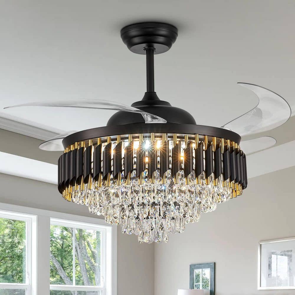 52 in. Smart Indoor Luxury Black Crystal Bladeless Downrod Mount Ceiling Fans with Dimmable LED and Remote Included price history on PriceWatchPro