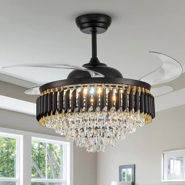 52 in. Smart Indoor Luxury Black Crystal Bladeless Downrod Mount Ceiling Fans with Dimmable LED and Remote Included