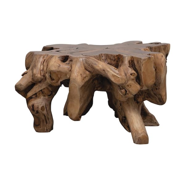Storied Home 31.5 in. Brown Round Teakwood Root Coffee Table