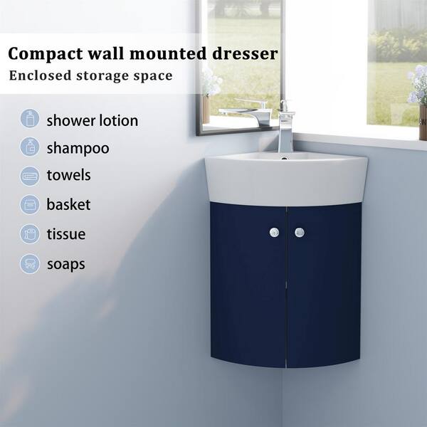 13'' Small Wall Mounted Corner Bathroom Vanity with Ceramic Sink