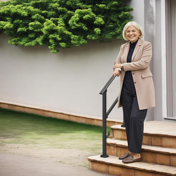 Handrails for Outdoor Steps 2-3 Step Stair Hand Rail Kit Transitional Railings Black Tube 36.2 in. H 3.3 in. W Steel