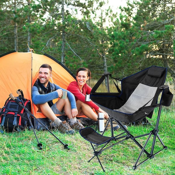Hammock Camping Chair  with Retractable Footrest and  Carrying Bag for Camping Picnic Black