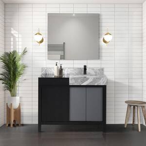 Zilara 42 in x 22 in D Black and Grey Bath Vanity, Castle Grey Marble Top and Matte Black Faucet Set