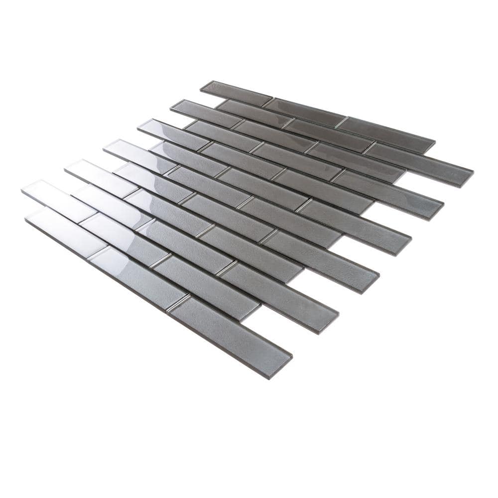Pewter 2x8 Glass Subway Mosaic Tile for Kitchen and Bathroom