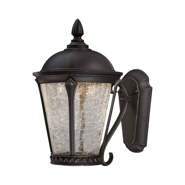 Home Decorators Collection Cottrell 14.3 in. Aged Bronze Patina Integrated LED Outdoor Line Voltage Wall Sconce