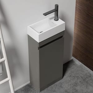 Laura 16.00 in. W x 8.70 in. D x 36.60 in. H Single Sink Freestanding Bath Vanity in Gray with White Solid Surface Top