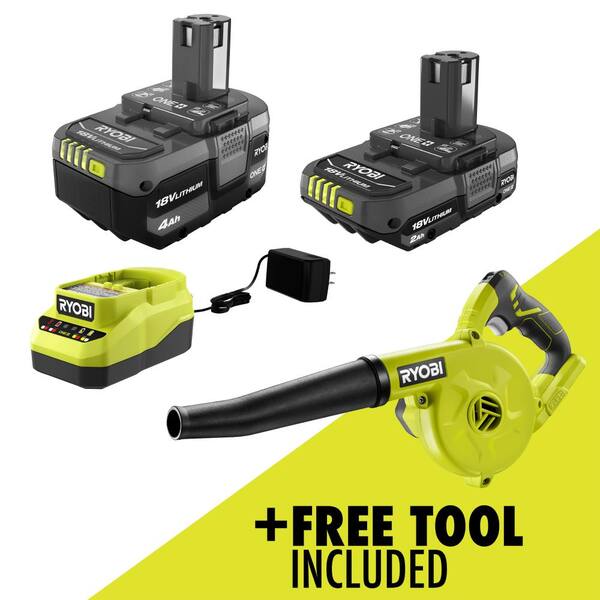 RYOBI ONE+ 18V Lithium-Ion Kit with 2.0 Ah and 4.0 Ah Batteries ...