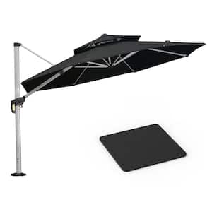 11 ft. Octagon High-Quality Aluminum Cantilever Polyester Outdoor Patio Umbrella with Base Plate, Black