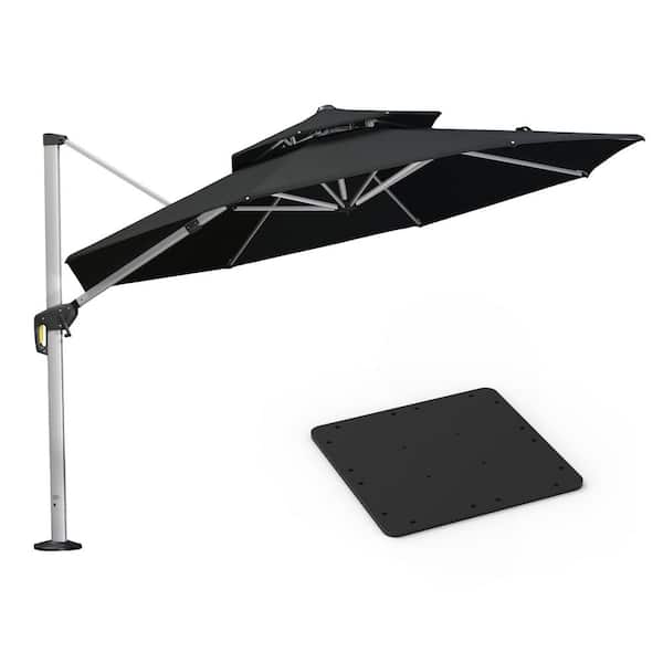 PURPLE LEAF 11 ft. Octagon High-Quality Aluminum Cantilever Polyester Outdoor Patio Umbrella with Base Plate, Black