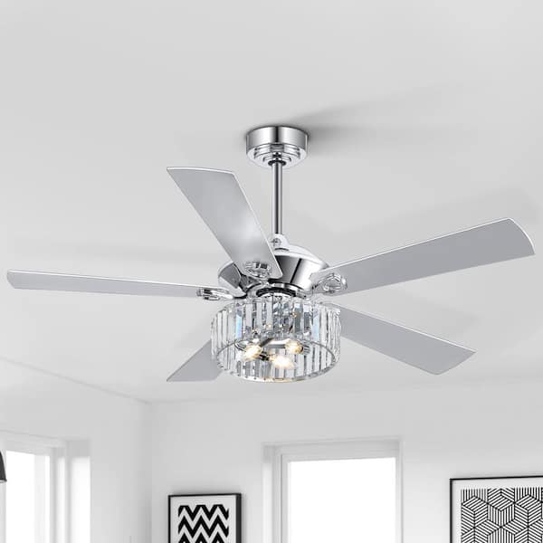 Flashwind Raymond 52 in. Indoor Chandelier Chrome Ceiling Fan with Crystal Light Kit and Remote Control