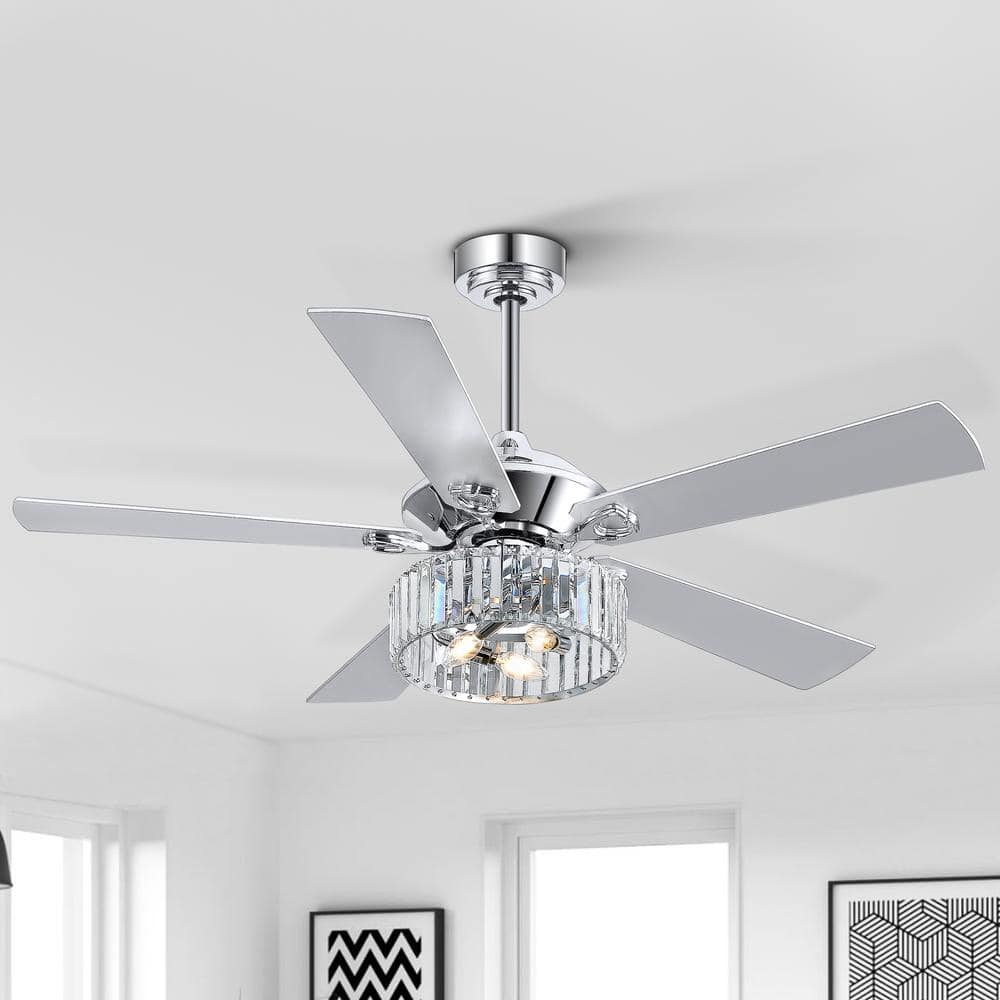 Lamober Raymond 52 in. Indoor Chandelier Chrome Ceiling Fan with ...