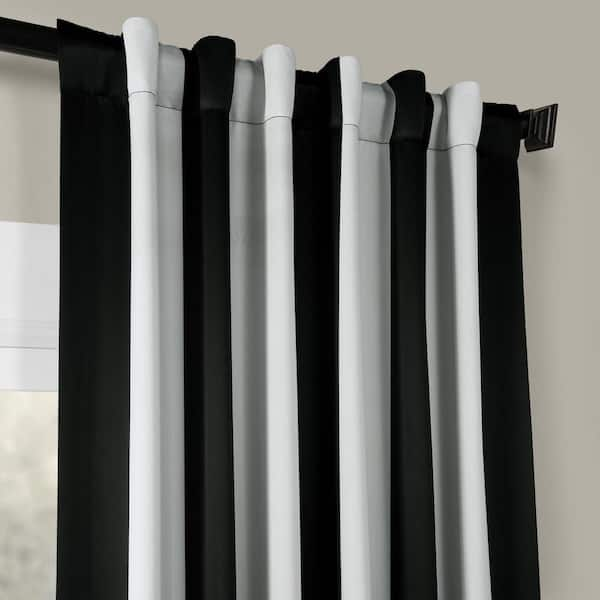 Exclusive Fabrics Furnishings Awning Black Fog White Striped Blackout Curtain 50 In W X 96 In L Boch Kc43 96 The Home Depot