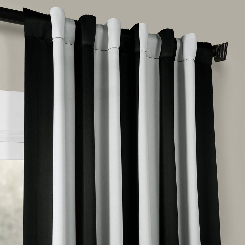 Awning Black and Fog White Stripe Blackout Polyester Curtains