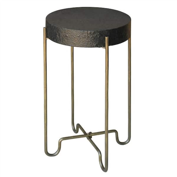 HomeRoots Shelly 14 in. Brass/Black Wood End Side Table