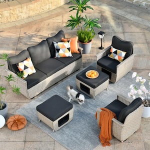 Aphrodite 5-Piece Wicker Outdoor Patio Conversation Seating Sofa Set with Black Cushions