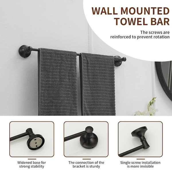 22.24 in. Wall-Mounted Towel Bar Rod SUS304 Stainless Steel Towel Rack in Oil Rubbed Bronze