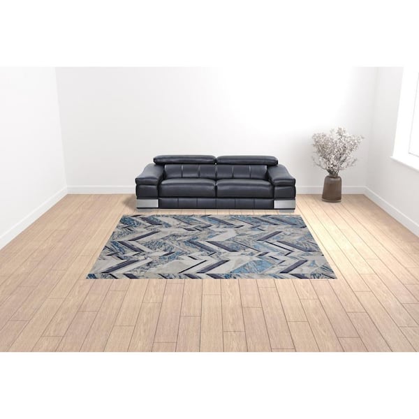 9 ft. x 12 ft. Ivory and Blue and Gray Chevron Area Rug