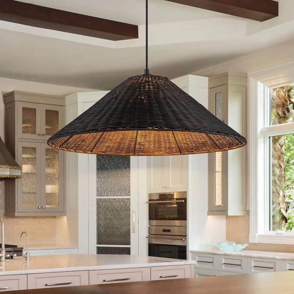J.♡ EDISLIVE Carttery 23.62 in. 1-Light Black Pendant Light with
