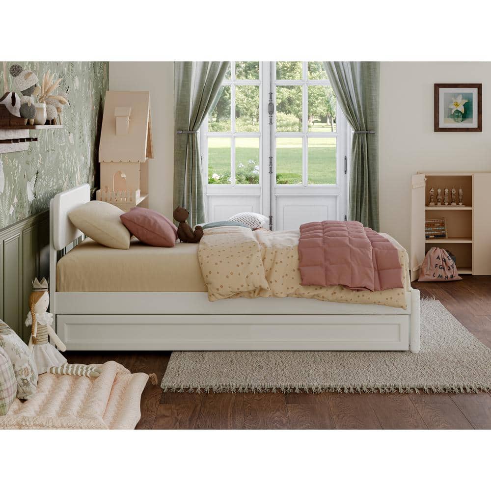 Capri White Twin Platform Bed with Trundle and Walnut Frame
