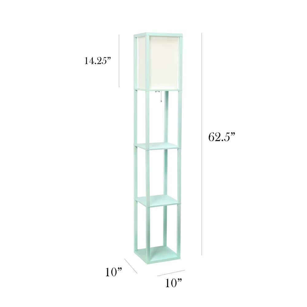 Aqua Transitional Floor Lamp with Linen Shade and Storage Shelf