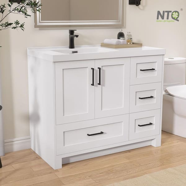 36 in. W x 22 in. D x 36 in.H Freestanding Single Sink Bath Vanity in Gray Bathroom Vanity Cabinet with White Resin Top