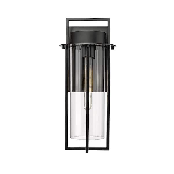 Millennium Lighting Russell 1-Light 8 in. Wide Powder Coated Black Outdoor Cylinder Wall Sconce with Clear Glass