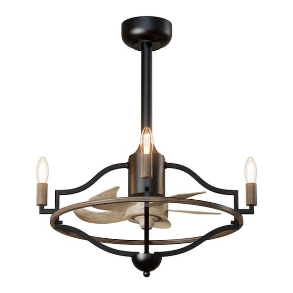 Tivleed 14.96 in. Indoor Black Farmhouse Vintage Caged Ceiling Fan with Remote Control without Fixture Kit