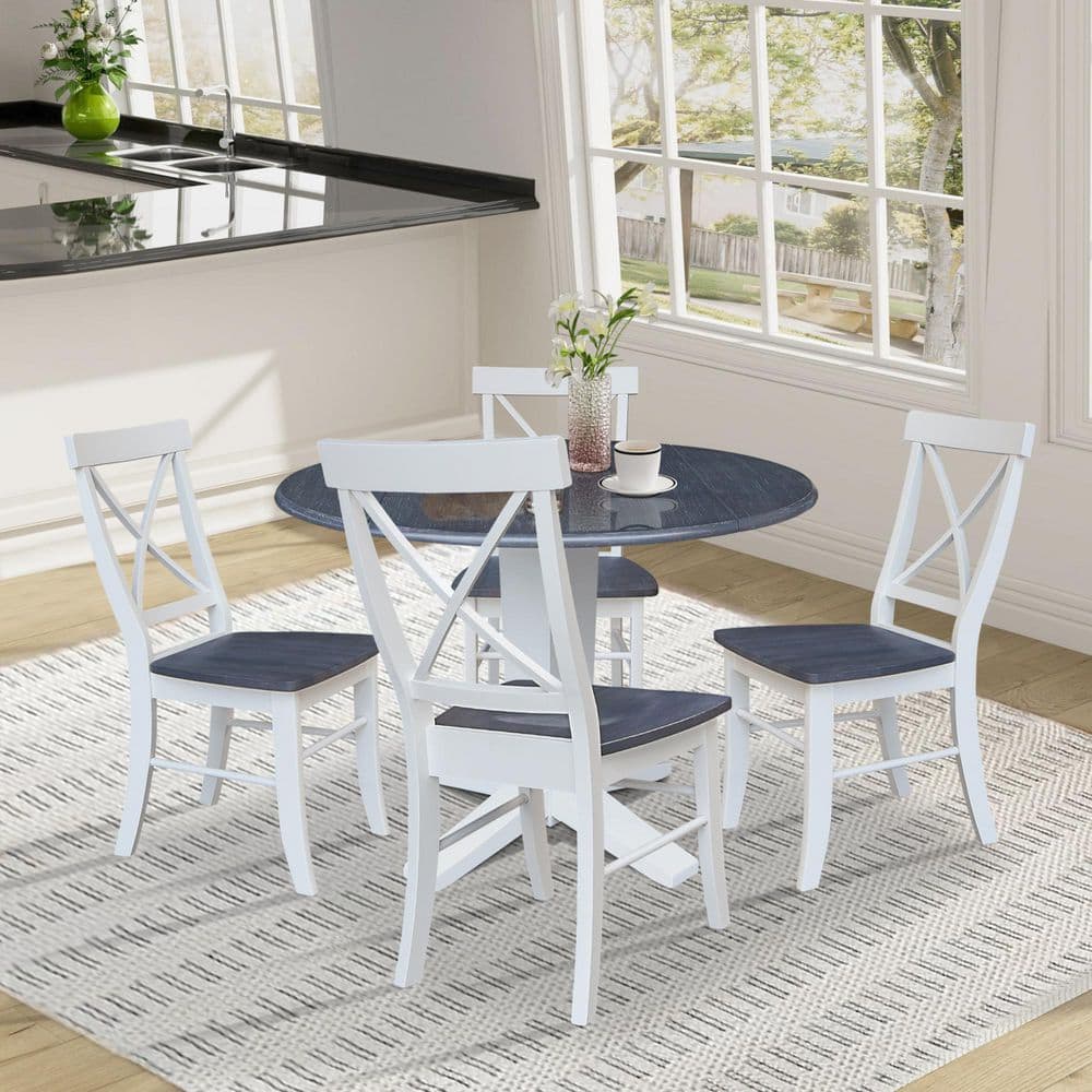 5-Piece Lyla White/Heather Gray Solid Wood 42 in. Drop-Leaf Pedestal Dining Set with 4 Alexa Side Chairs Seats 4 price history on PriceWatchPro