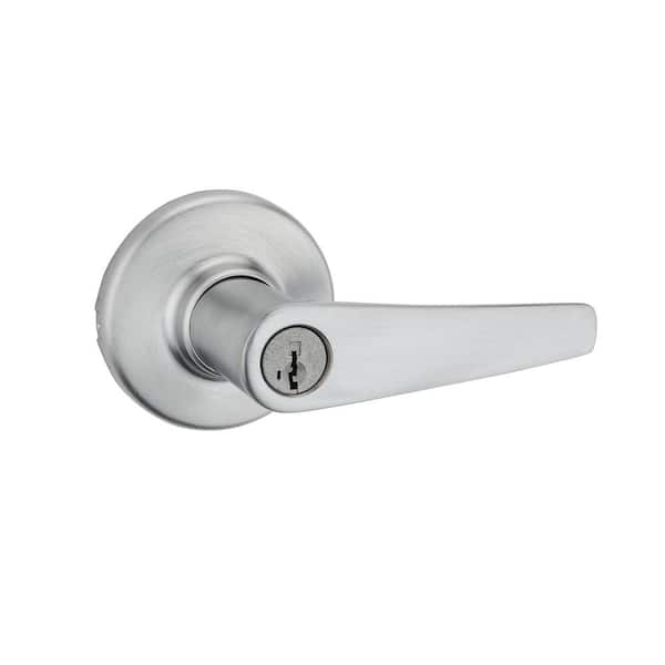 Delta Satin Chrome Entry Door Lever featuring SmartKey Security