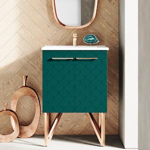 Annecy 24 in. W Bath Vanity in Barracuda Teal with Ceramic Vanity Top in Glossy White with White Basin