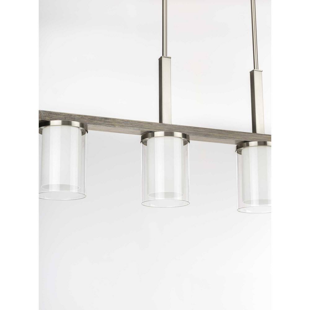 Mast 38" Brushed Nickel Linear Chandelier with Faux Wood Accents