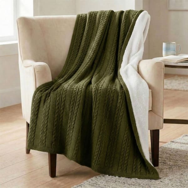 60 x 80 Green Cable Knit Throw Blanket
